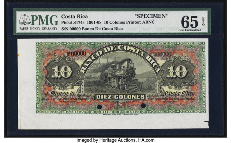 Costa Rica Banco de Costa Rica 10 Colones ND (1901-08) Pick S174s Specimen PMG G...