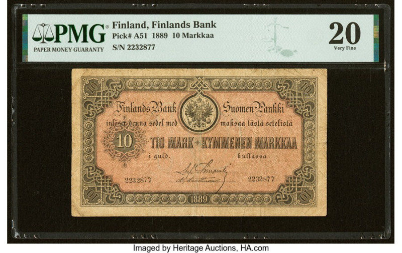 Finland Finlands Bank 10 Markkaa 1889 Pick A51 PMG Very Fine 20. 

HID0980124201...