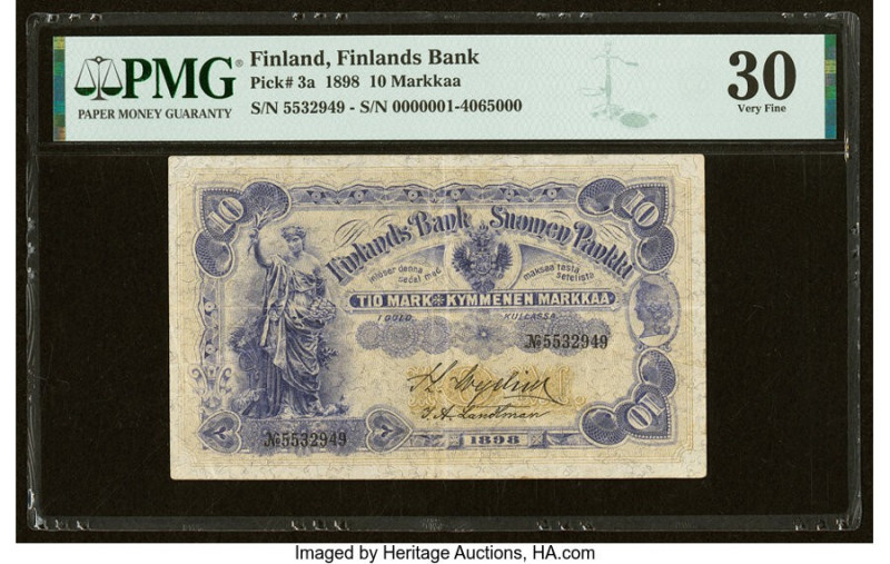 Finland Finlands Bank 10 Markkaa 1898 Pick 3a PMG Very Fine 30. 

HID09801242017...