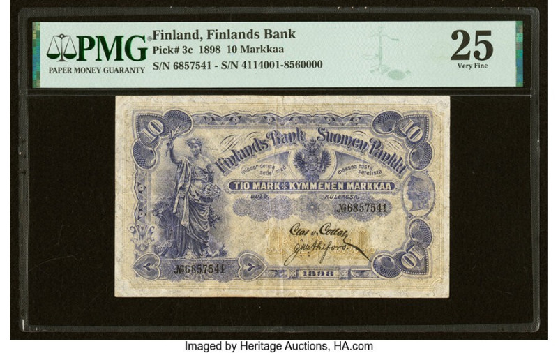 Finland Finlands Bank 10 Markkaa 1898 Pick 3c PMG Very Fine 25. 

HID09801242017...