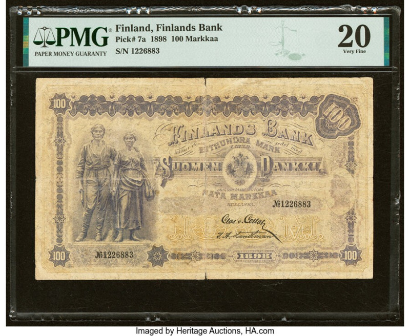 Finland Finlands Bank 100 Markkaa 1898 Pick 7a PMG Very Fine 20. 

HID0980124201...