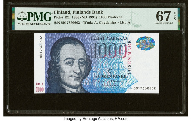 Finland Finlands Bank 1000 Markkaa 1986 (ND 1991) Pick 121 PMG Superb Gem Unc 67...