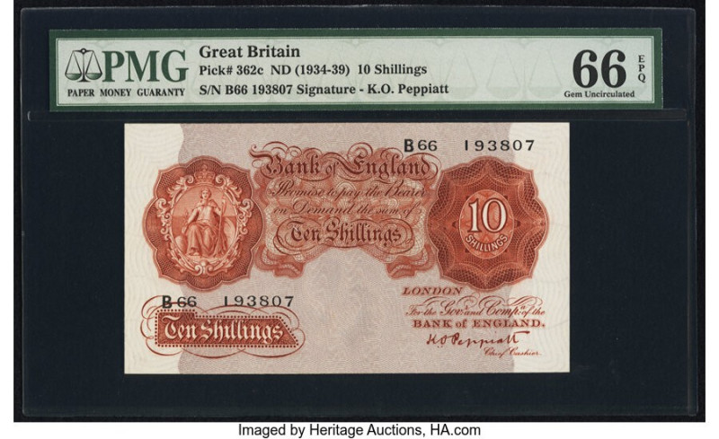 Great Britain Bank of England 10 Shillings ND (1934-39) Pick 362c PMG Gem Uncirc...