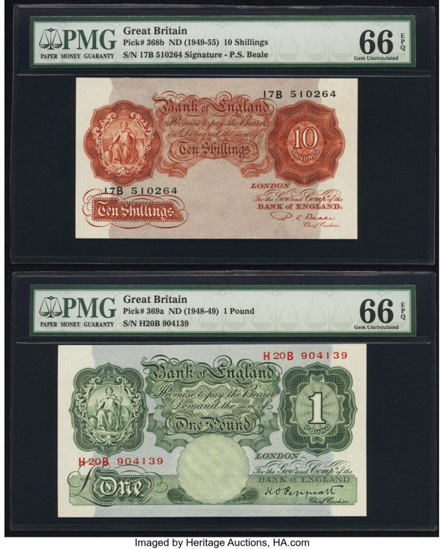 Great Britain Bank of England 10 Shillings; 1 Pound ND (1949-55); ND (1948-49) P...