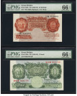 Great Britain Bank of England 10 Shillings; 1 Pound ND (1949-55); ND (1948-49) Pick 368b; 369a Two Examples PMG Gem Uncirculated 66 EPQ (2). 

HID0980...