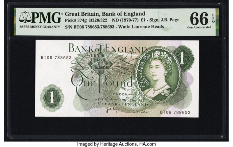 Mismatched Serial Number Great Britain Bank of England 1 Pound ND (1970-77) Pick...