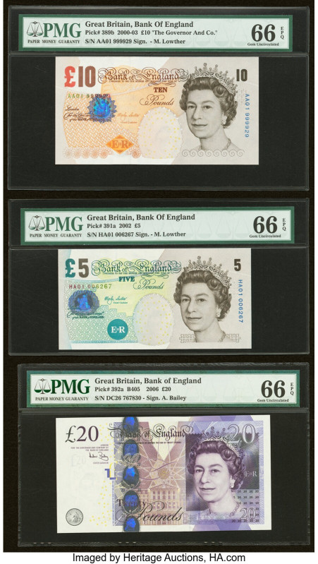 Great Britain Bank of England 10; 5; 20 Pounds 2000-03; 2002; 2006 Pick 389b; 39...