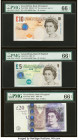 Great Britain Bank of England 10; 5; 20 Pounds 2000-03; 2002; 2006 Pick 389b; 391a; 392a Three Examples PMG Gem Uncirculated 66 EPQ (3). Unique serial...