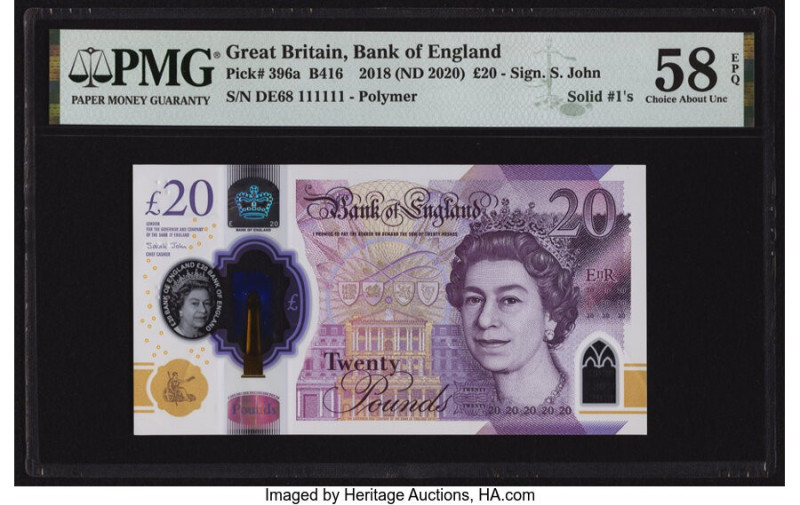 Solid 1's Great Britain Bank of England 20 Pounds 2018 (ND 2020) Pick 396a PMG C...