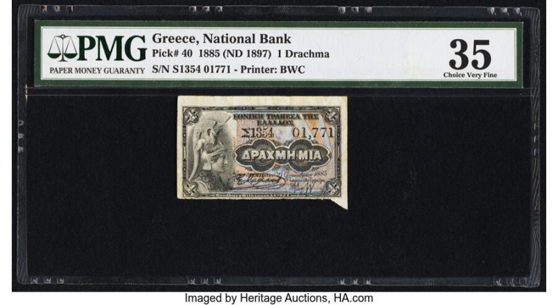 Greece National Bank of Greece 1 Drachma 1885 (ND 1897) Pick 40 PMG Choice Very ...