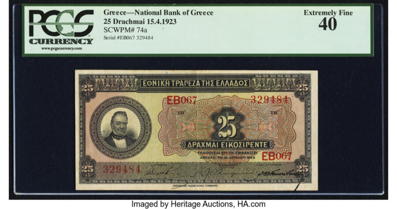 Greece National Bank of Greece 25 Drachmai 15.4.1923 Pick 74a PCGS Extremely Fin...