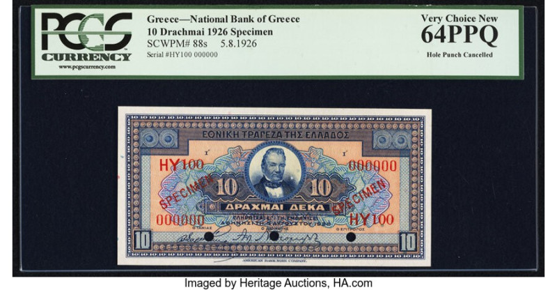 Greece National Bank of Greece 10 Drachmai 5.8.1926 Pick 88s Specimen PCGS Very ...