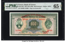 Greece Bank of Greece 100 Drachmai 1927 (ND 1928) Pick 98a PMG Gem Uncirculated 65 EPQ. As made ink transfer noted. 

HID09801242017

© 2022 Heritage ...