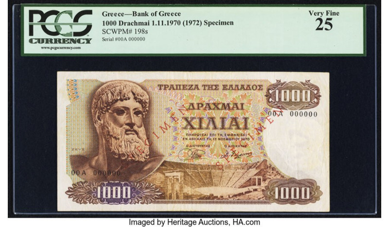 Greece Bank of Greece 1000 Drachmai 1.11.1970 (ND 1972) Pick 198s Specimen PCGS ...