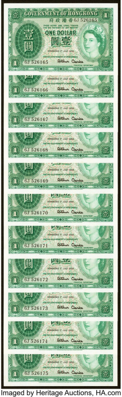 Hong Kong Government of Hong Kong 1 Dollar 1.7.1959 Pick 324Ab 11 Consecutive Ex...