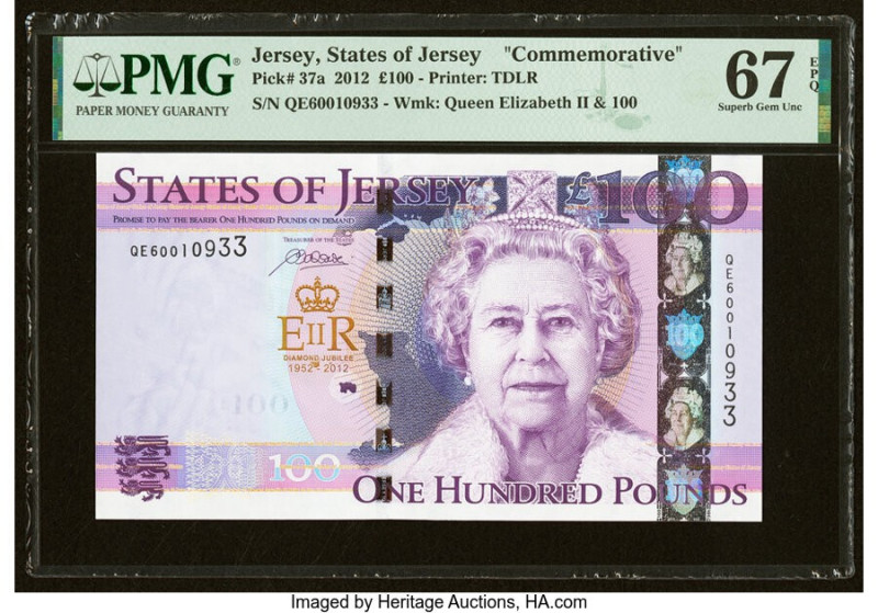 Jersey States of Jersey 100 Pounds 2012 Pick 37a Commemorative PMG Superb Gem Un...