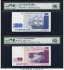 Latvia Latvijas Bankas Naudas Zime 50; 10 Latu 1992 (ND 1994); 2000 Pick 46; 50 Two Examples PMG Gem Uncirculated 65 EPQ; Gem Uncirculated 66 EPQ. 

H...