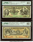 Mexico Banco de Londres y Mexico; Banco de Sonora 5 Pesos ND (1889-97); ND (1897-1911) Pick S233bs; S419bs Two Examples PMG Choice Uncirculated 64; Ch...