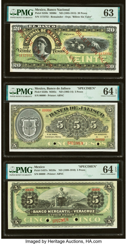 Mexico Banco De Jalisco; Banco National; Banco Mercantil 5 (2); 20 Pesos ND (190...