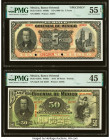 Mexico Banco Oriental 5; 50 Pesos ND (1900-14); 14.3.1914 Pick S381s; S384c Specimen/Issued PMG About Uncirculated 55 EPQ; Choice Extremely Fine 45. T...