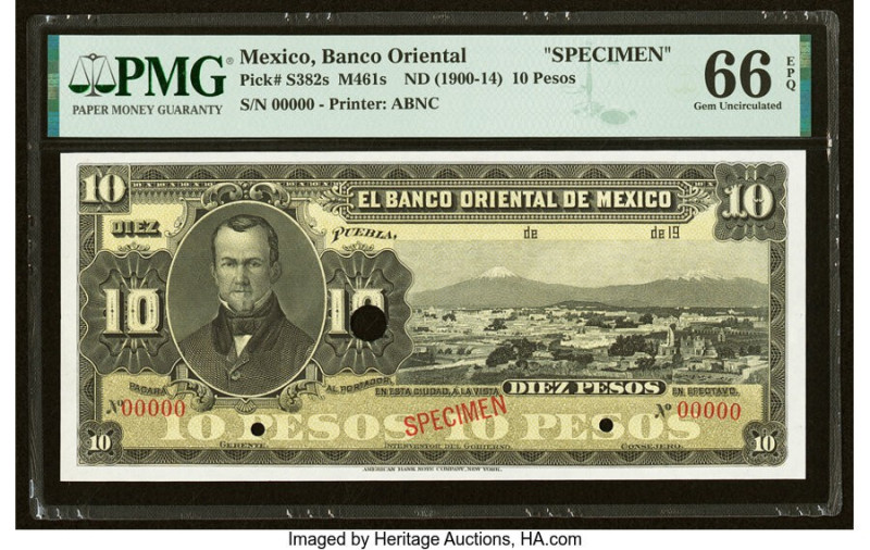Mexico Banco Oriental 10 Pesos ND (1900-14) Pick S382s M461s Specimen PMG Gem Un...