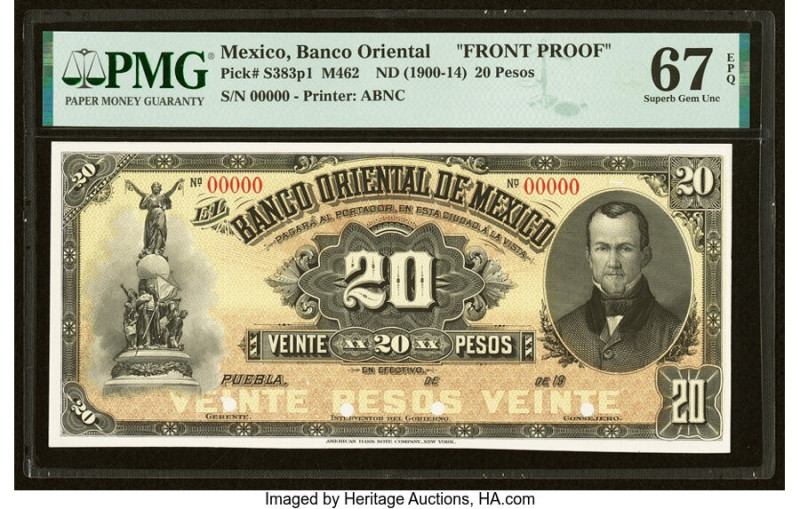 Mexico Banco Oriental 20 Pesos ND (1900-14) Pick S383p1 Front Proof PMG Superb G...
