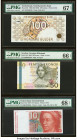 Netherlands, Sweden & Switzerland Group Lot of 3 Examples. Netherlands Netherlands Bank 100 Gulden 9.1.1992 (ND 1993) Pick 101 PMG Superb Gem Unc 67 E...