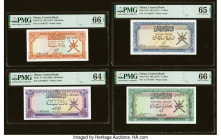 Oman Central Bank of Oman 100; 200 Baisa; 1/2; 1/4 Rial ND (1977) (3); (1985) Pick 13a; 14; 15a; 16a Four Examples PMG Gem Uncirculated 66 EPQ (2); Ge...