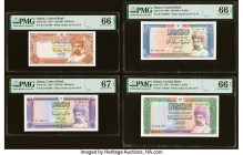 Oman Central Bank of Oman 100; 200 Baisa; 1/4; 1/2 Rial 1987 (3); 1989 Pick 22a; 23a; 24; 25 Four Examples PMG Gem Uncirculated 66 EPQ (3); Superb Gem...