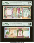 Saudi Arabia Saudi Arabian Monetary Agency 50; 100 Riyals ND (1976); (1984) Pick 19; 25a Two Examples PMG Superb Gem Unc 67 EPQ; Gem Uncirculated 66 E...