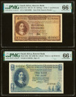 South Africa South African Reserve Bank 10 Shillings; 2 Rand 6.11.1958; ND (1962-65) Pick 91d; 105b Two Examples PMG Gem Uncirculated 66 EPQ (2). 

HI...