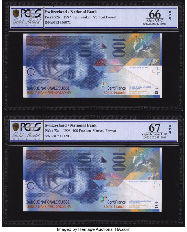 Switzerland National Bank 100 Franken 1997; 1998 Pick 72b; 72c Two Examples PCGS...