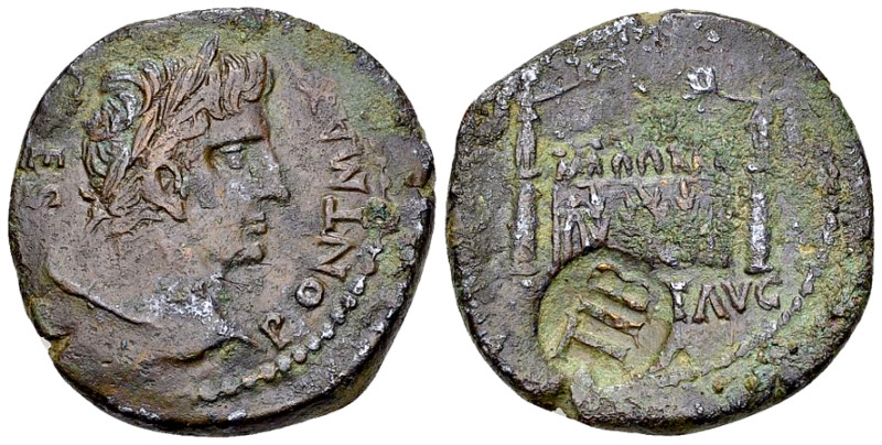Augustus AE As, Lyon, countermarked 

Augustus (27 BC-14 AD). AE As (27 mm, 11...