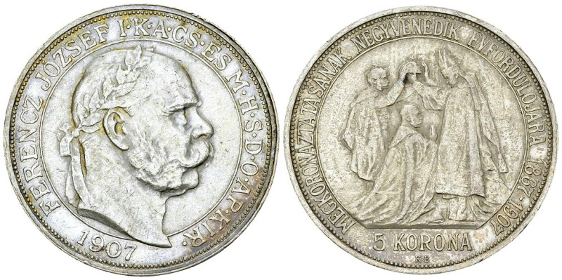 Hungary AR 5 Corona 1907 KB 

Hungary. Franz Joseph I (1848-1916). AR 5 Corona...