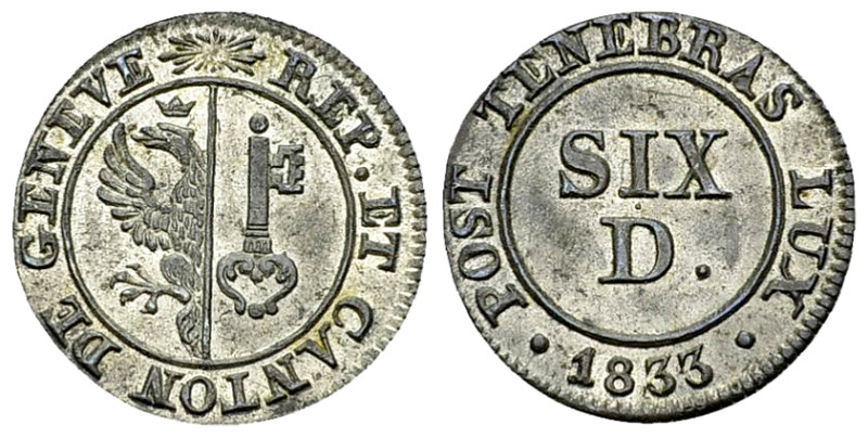 Genf, BI 6 Deniers 1833 

Schweiz, Genf /Genève. BI 6 Deniers 1833 (0.90 g).
...