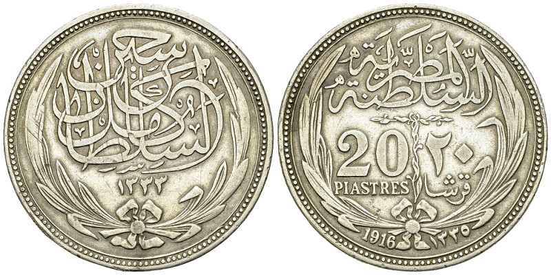 Egypt AR 20 Piastres 1916 

Egypt. Hussein Kamal (1914-1917). AR 20 Piastres A...