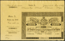 100 Reales. 14 de Mayo de 1857. Banco de Zaragoza. Serie A y con matriz. (Edifil 2021: 126B). Apresto original. SC.