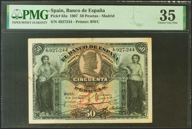 50 Pesetas. 15 de Julio de 1907. Sin serie. (Edifil 2021: 319, Pick: 63a). MBC+....