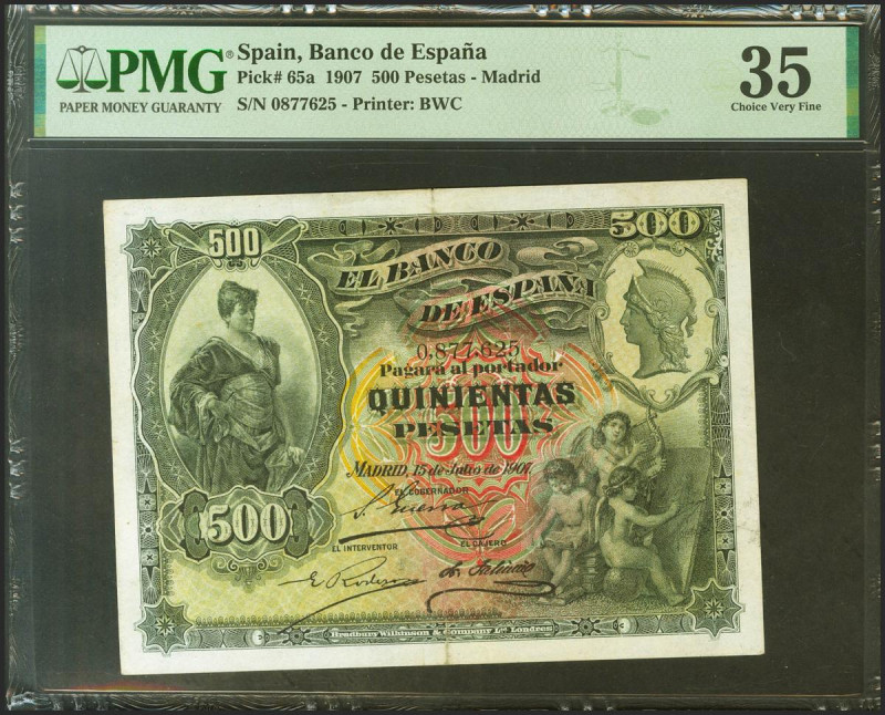 500 Pesetas. 15 de Julio de 1907. Sin serie. (Edifil 2021: 321, Pick: 65a). Míni...