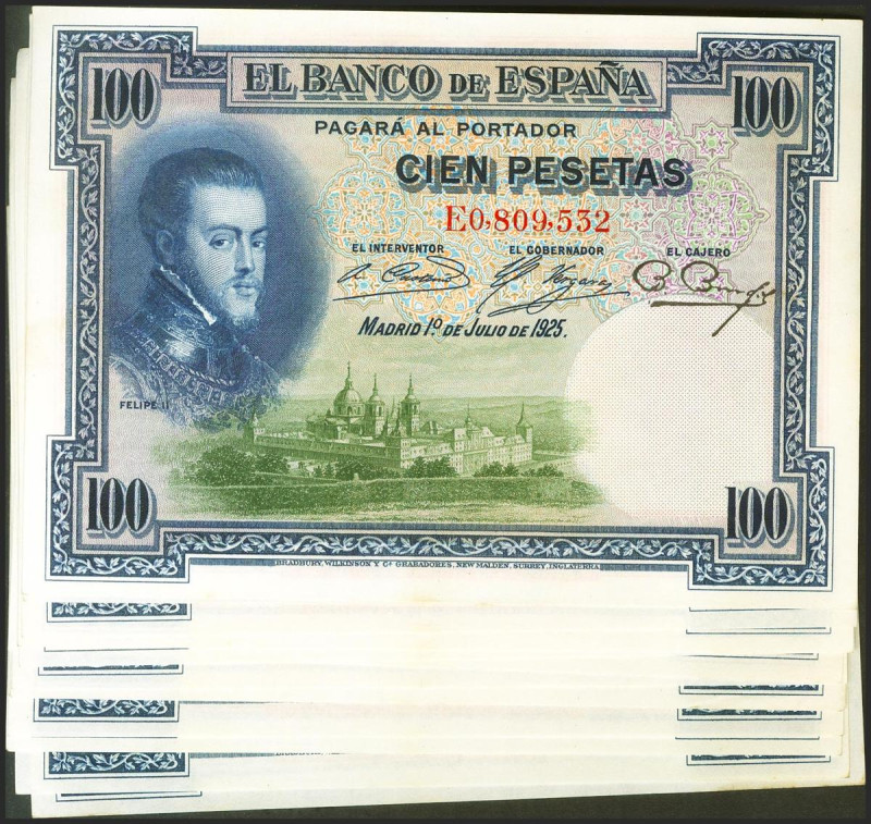 Conjunto de 20 billetes en tramos correlativos de 100 Pesetas emitidos el 1 de J...
