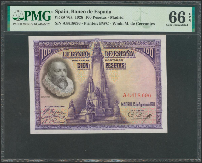 100 Pesetas. 15 de Agosto de 1928. Serie A. (Edifil 2017: 355a). Apresto origina...