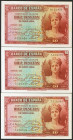 Conjunto de 3 billetes de 10 Pesetas Certificado de Plata emitidos en 1935 todos ellos sin serie (Edifil 2021: 364), conservando su apresto original. ...
