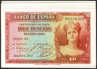 Conjunto de 6 billetes correlativos de 10 Pesetas Certificado de Plata emitidos en 1935 y con la serie B (Edifil 2021: 364a), conservando todo su apre...