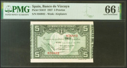 5 Pesetas. 1 de Enero de 1937. Sucursal de Bilbao, antefirma del Banco de Vizcaya. Sin serie, con numeración y sin matrices. (Edifil 2021: 385f, Pick:...