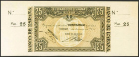 25 Pesetas. 1 de Enero de 1937. Sucursal de Bilbao, antefirma Banco del Comercio. Sin serie y sin numeración, con ambas matrices. (Edifil 2017: 388b)....