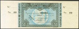 50 Pesetas. 1 de Enero de 1937. Sucursal de Bilbao, antefirma Banco de Vizcaya. Sin serie y sin numeración, con ambas matrices. (Edifil 2021: 389b). A...