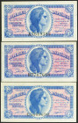 Conjunto de 3 billetes de 50 Céntimos Ministerio de Hacienda emitidos en 1937 y con las series A, B y C, respectivamente. (Edifil 2021: 391, 391a). Ap...