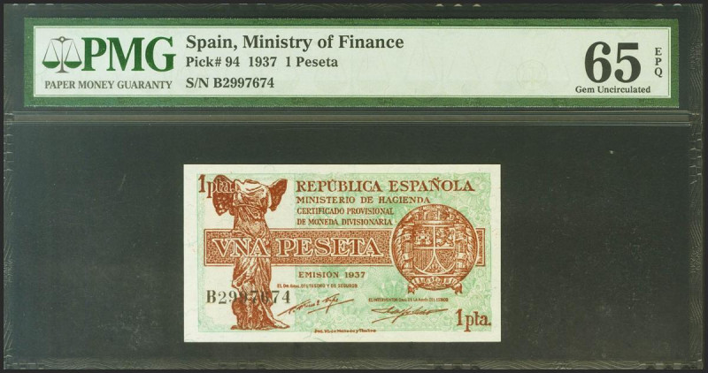 1 Peseta. 1937. Ministerio de Hacienda. Serie B. (Edifil 2021: 392, Pick: 94). A...