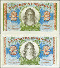 Conjunto de 2 billetes de 2 Pesetas Ministerio de Hacienda emitido en 1937 con las series A y B, respectivamente (Edifil 2021: 393). Apresto original....