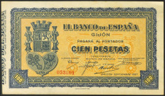 100 Pesetas. Septiembre 1937. Asturias y León. Sin serie. (Edifil 2021: 399). Apresto original. SC.